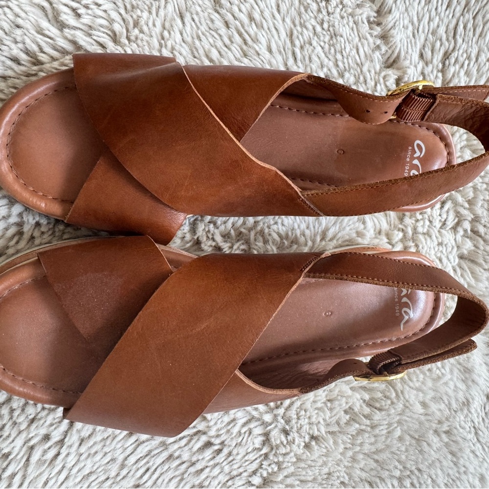 Ara Brown Leather Crossover Platform Sandals - image 2